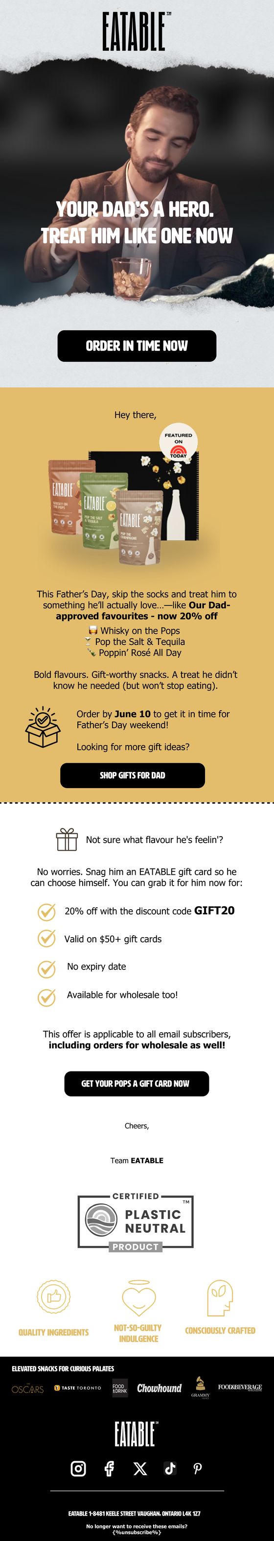 Father's Day Limited Edition email for EATABLE