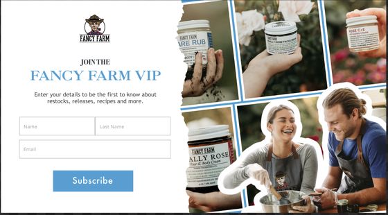 First Order Welcome Popup email for Fancy Farm
