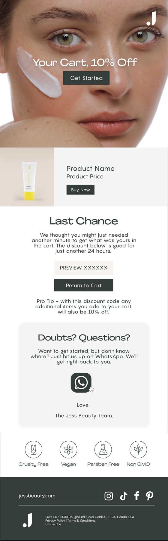 Final Hours Cart Recovery email for Jess Beauty