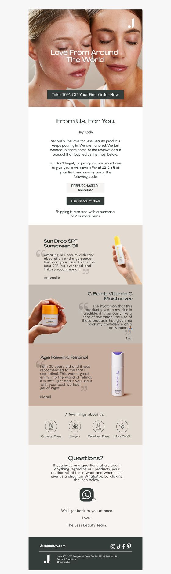 Clean K-Beauty Daily Regimen email for Jess Beauty