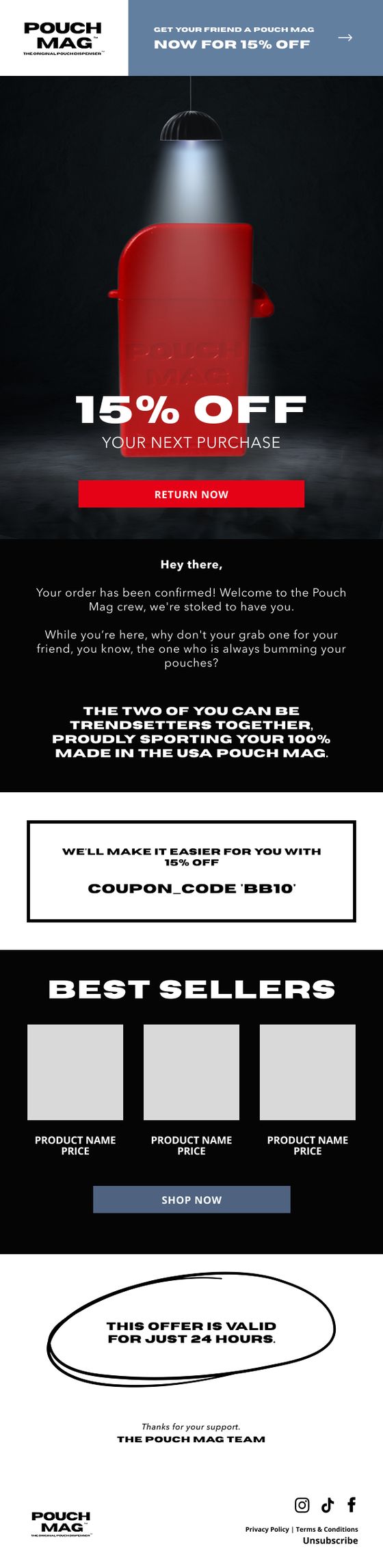 Give Your Friend 15% Off email for Pouch Mag